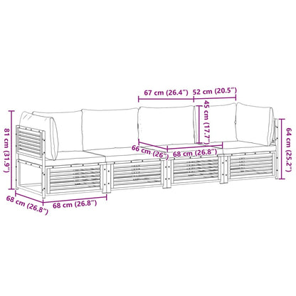 4pc Garden Sofa Set with Solid Acacia Wood Cushions