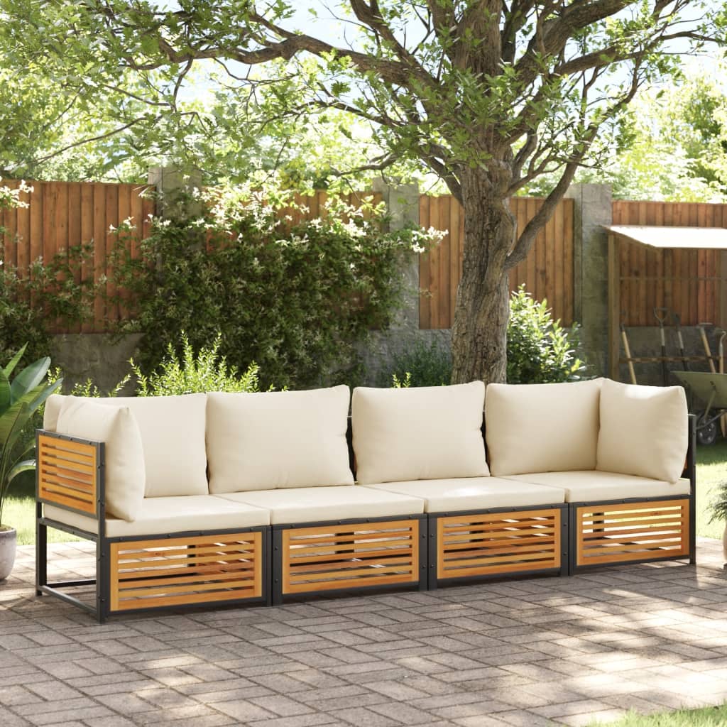 4pc Garden Sofa Set with Solid Acacia Wood Cushions