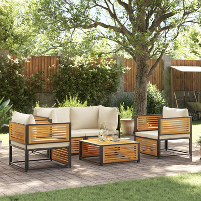 5 pc Garden Sofa Set with Solid Acacia Wood Cushions