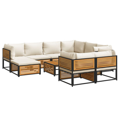 Set Divani da Giardino 10pz con Cuscini Legno Massello Acacia