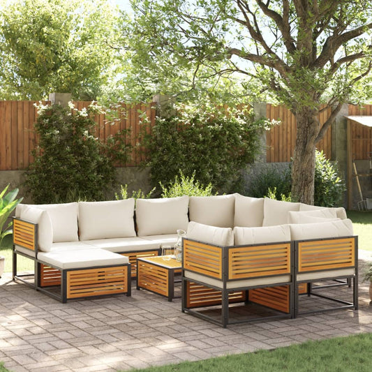 10pc Garden Sofa Set with Cushions in Solid Acacia Wood