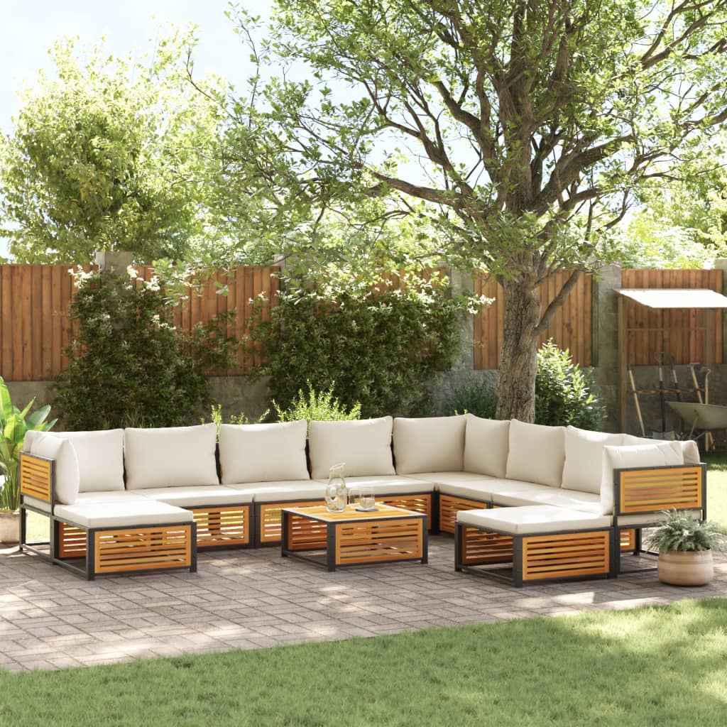 11 pc Garden Sofa Set with Solid Acacia Wood Cushions