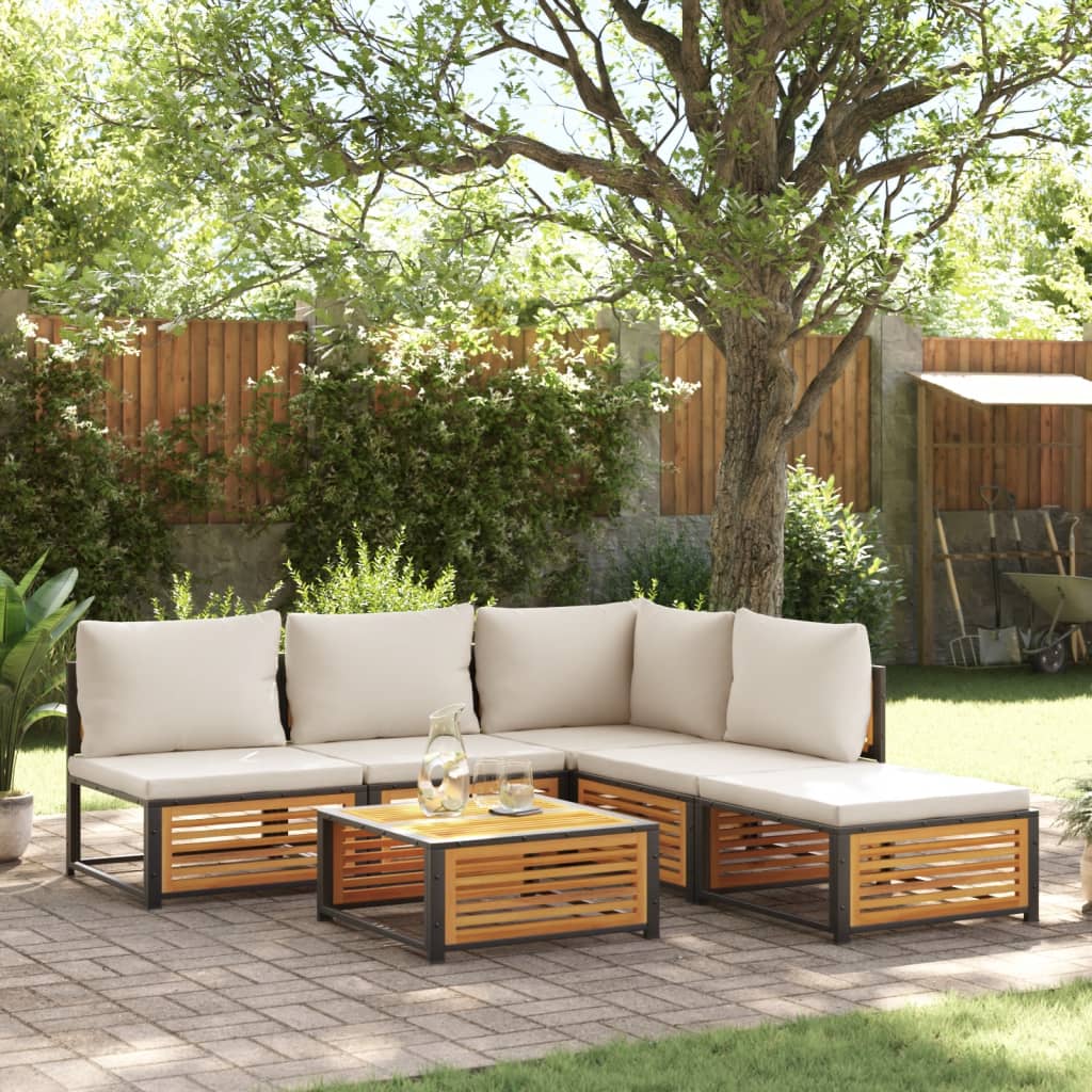 6 pc Garden Sofa Set with Solid Acacia Cushions