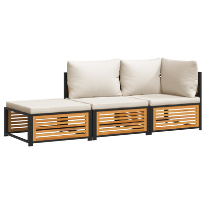 3pc Garden Sofa Set with Cushions in Solid Acacia Wood