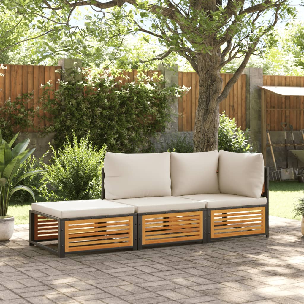 Set Divano da Giardino 3pz con Cuscini Legno Massello di Acacia - homemem39
