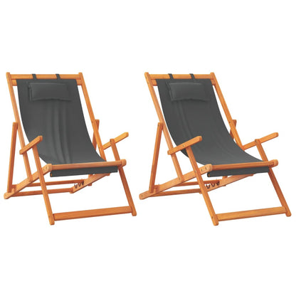 Folding Beach Chairs 2 pcs in Gray Fabric