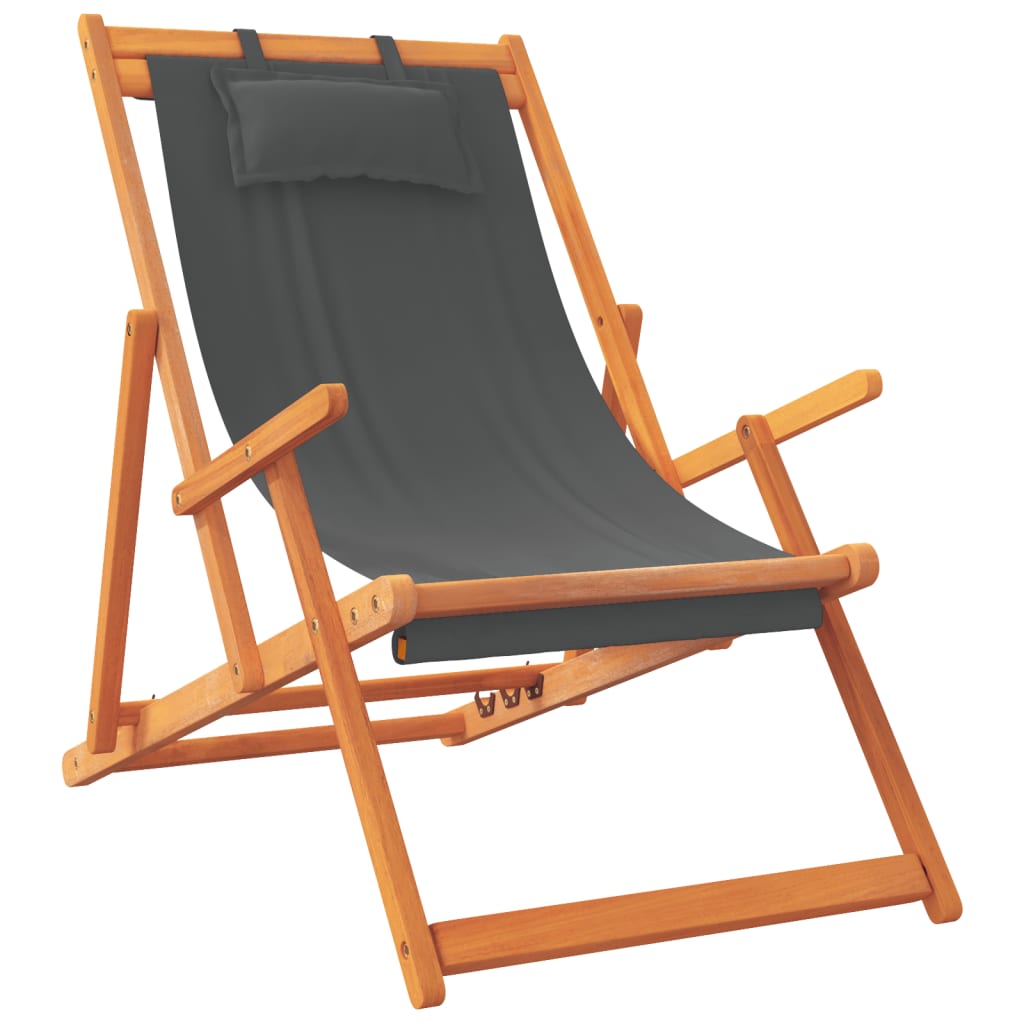 Folding Beach Chairs 2 pcs in Gray Fabric