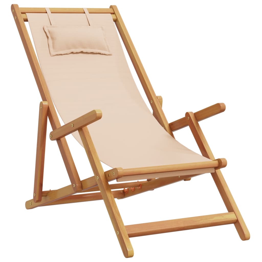 Sedie da Spiaggia Pieghevoli 2 pz Beige in Tessuto e Legno