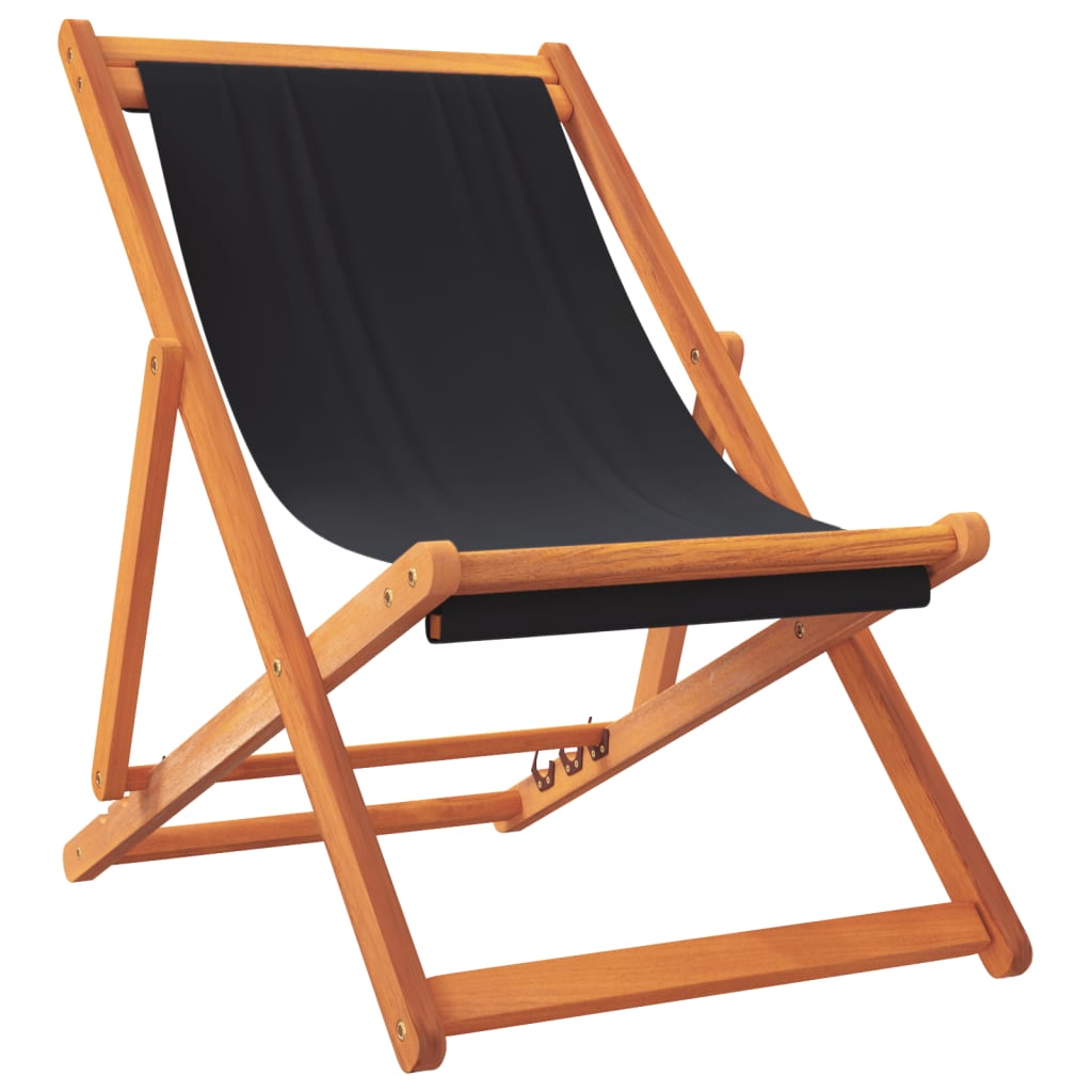 Folding Beach Chairs 2 pcs in Black Fabric