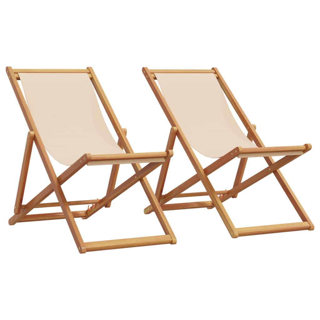 Sedie da Spiaggia Pieghevoli 2 pz Beige in Tessuto e Legno