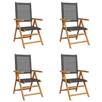 Sedie Giardino Reclinabili 4pz Nere Polyrattan e Legno Massello