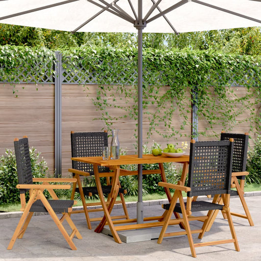 Sedie Giardino Reclinabili 4pz Nere Polyrattan e Legno Massello - homemem39