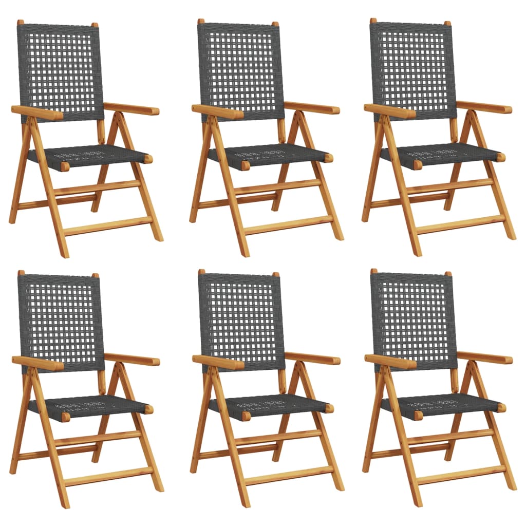 Reclining Garden Chairs 6pcs Black Polyrattan and Solid Wood