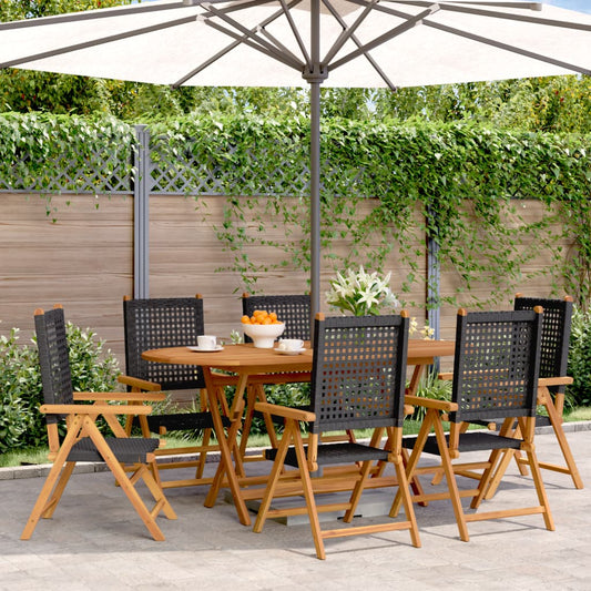 Reclining Garden Chairs 6pcs Black Polyrattan and Solid Wood
