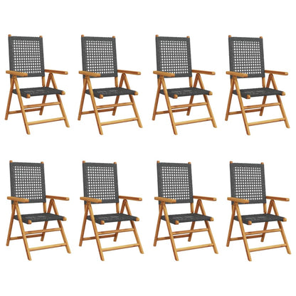 Sedie Giardino Reclinabili 8pz Nere Polyrattan e Legno Massello - homemem39