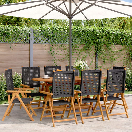 Reclining Garden Chairs 8pcs Black Polyrattan and Solid Wood