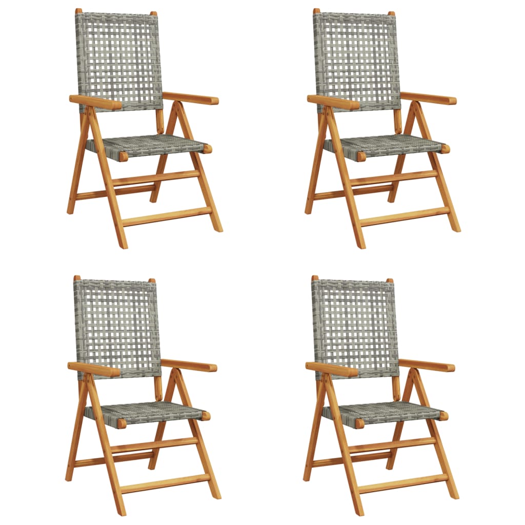 Sedie Giardino Reclinabili 4pz Grigie Polyrattan Legno Massello