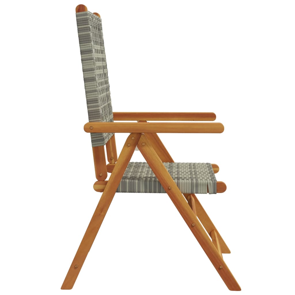 Reclining Garden Chairs 4pcs Gray Polyrattan Solid Wood