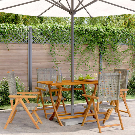 Reclining Garden Chairs 4pcs Gray Polyrattan Solid Wood