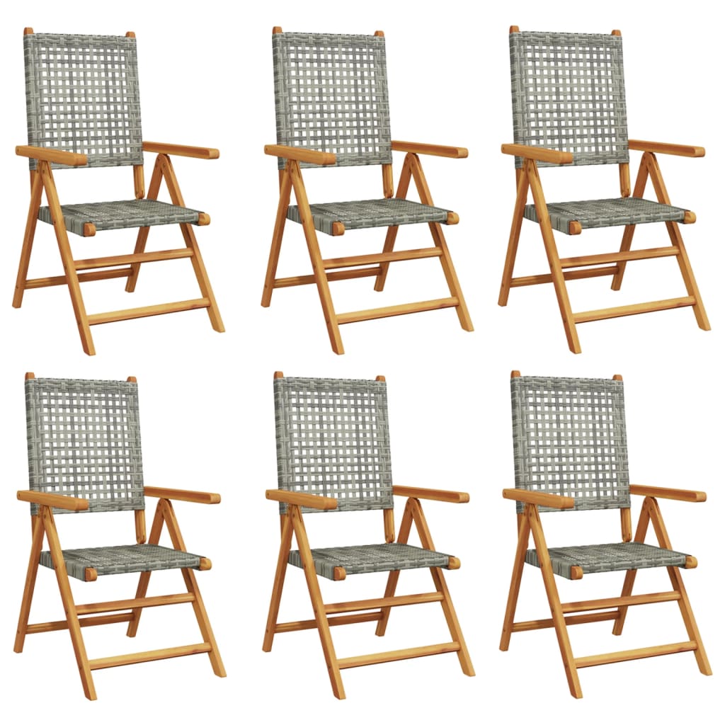 Reclining Garden Chairs 6pcs Gray Polyrattan Solid Wood