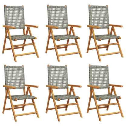 Reclining Garden Chairs 6pcs Gray Polyrattan Solid Wood