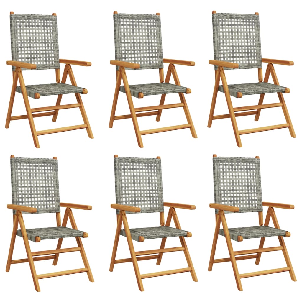 Sedie Giardino Reclinabili 6pz Grigie Polyrattan Legno Massello - homemem39