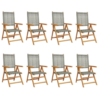 Sedie Giardino Reclinabili 8pz Grigie Polyrattan Legno Massello