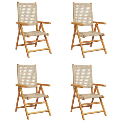 Sedie Giardino Reclinabili 4pz Beige Polyrattan Legno Massello