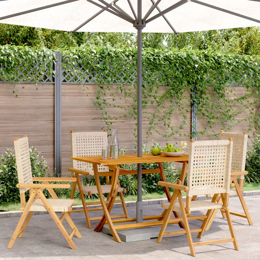 Reclining Garden Chairs 4pcs Beige Polyrattan Solid Wood