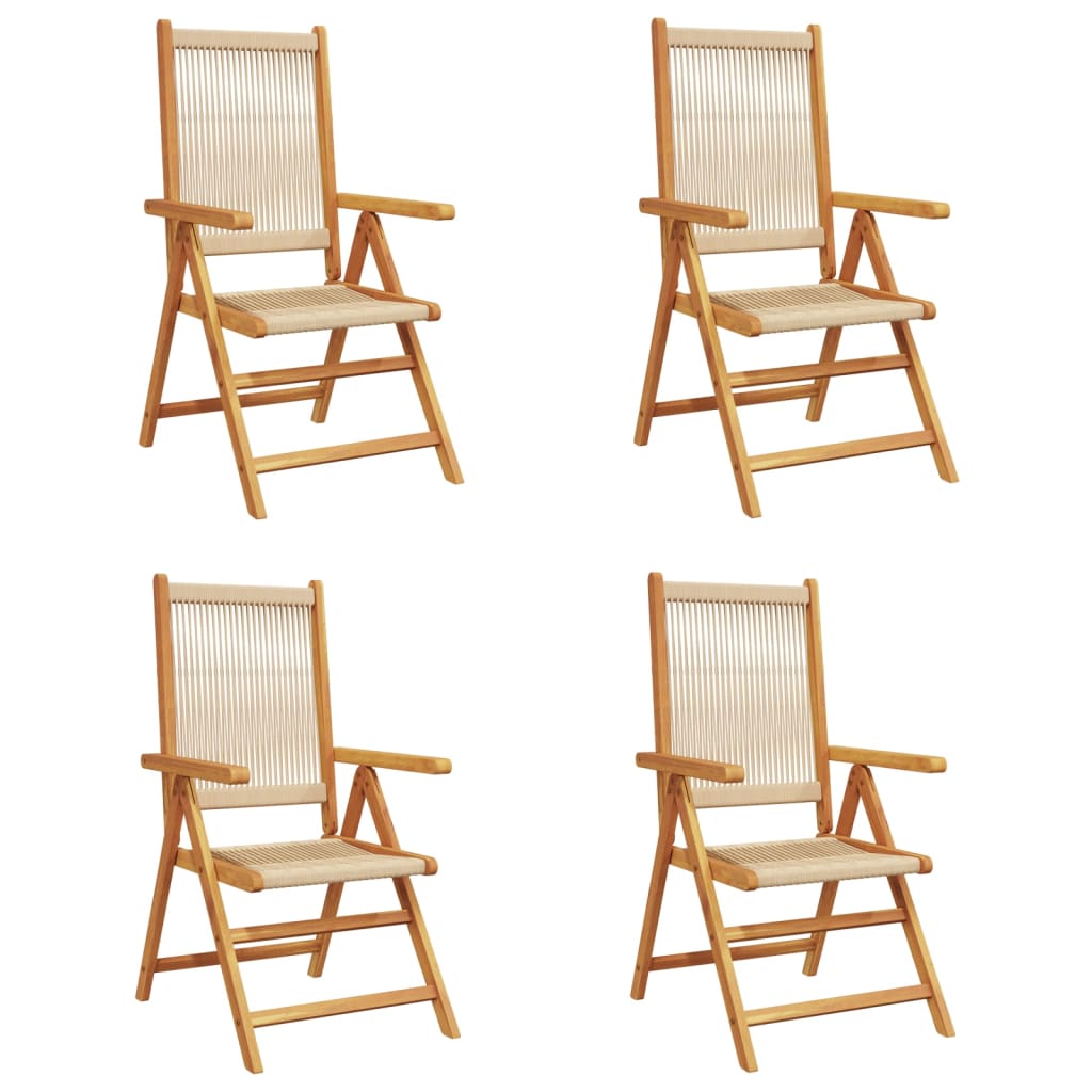 Sedie da Giardino Reclinabili 4pz Beige Legno Massello Acacia