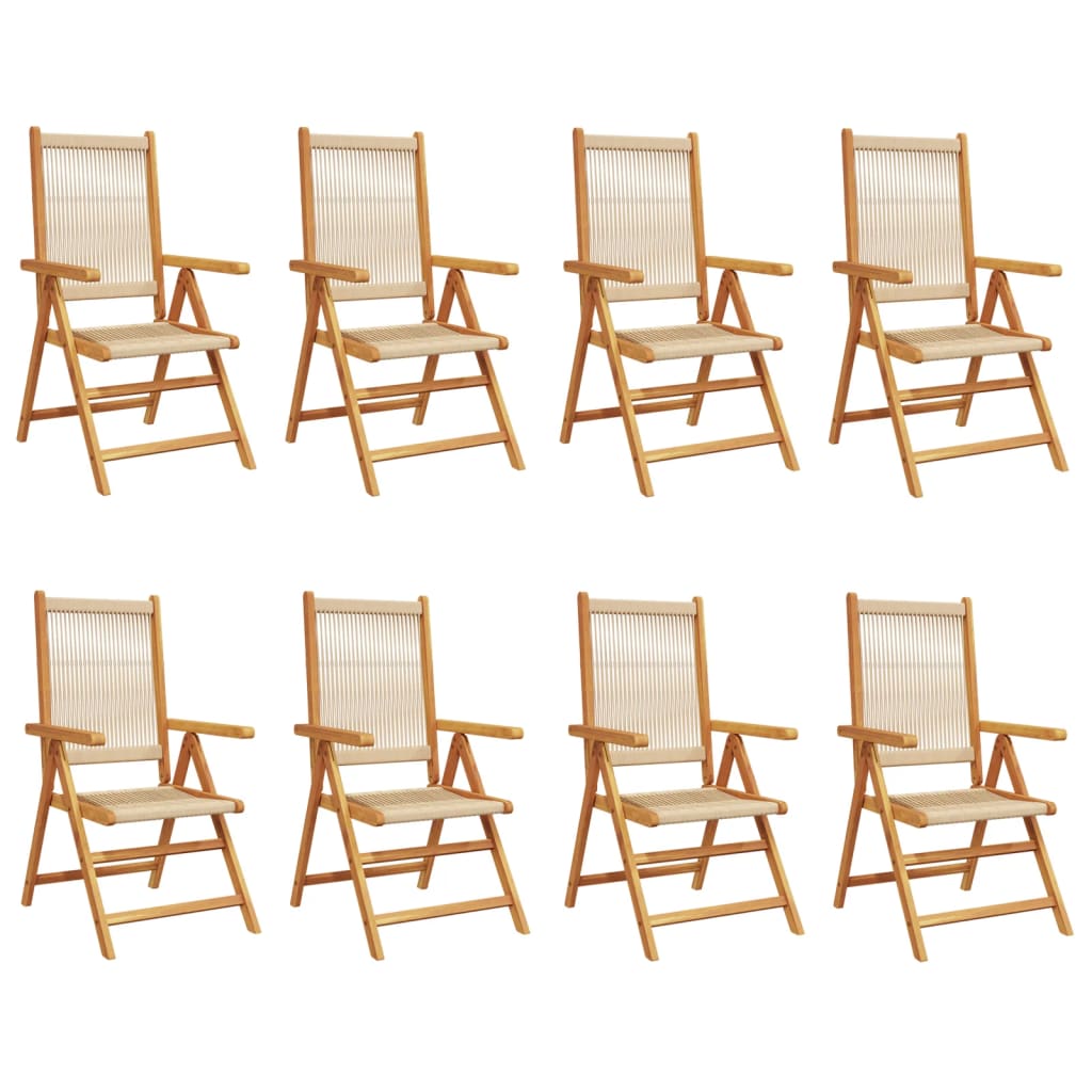 Reclining Garden Chairs 8pcs Beige Solid Acacia Wood