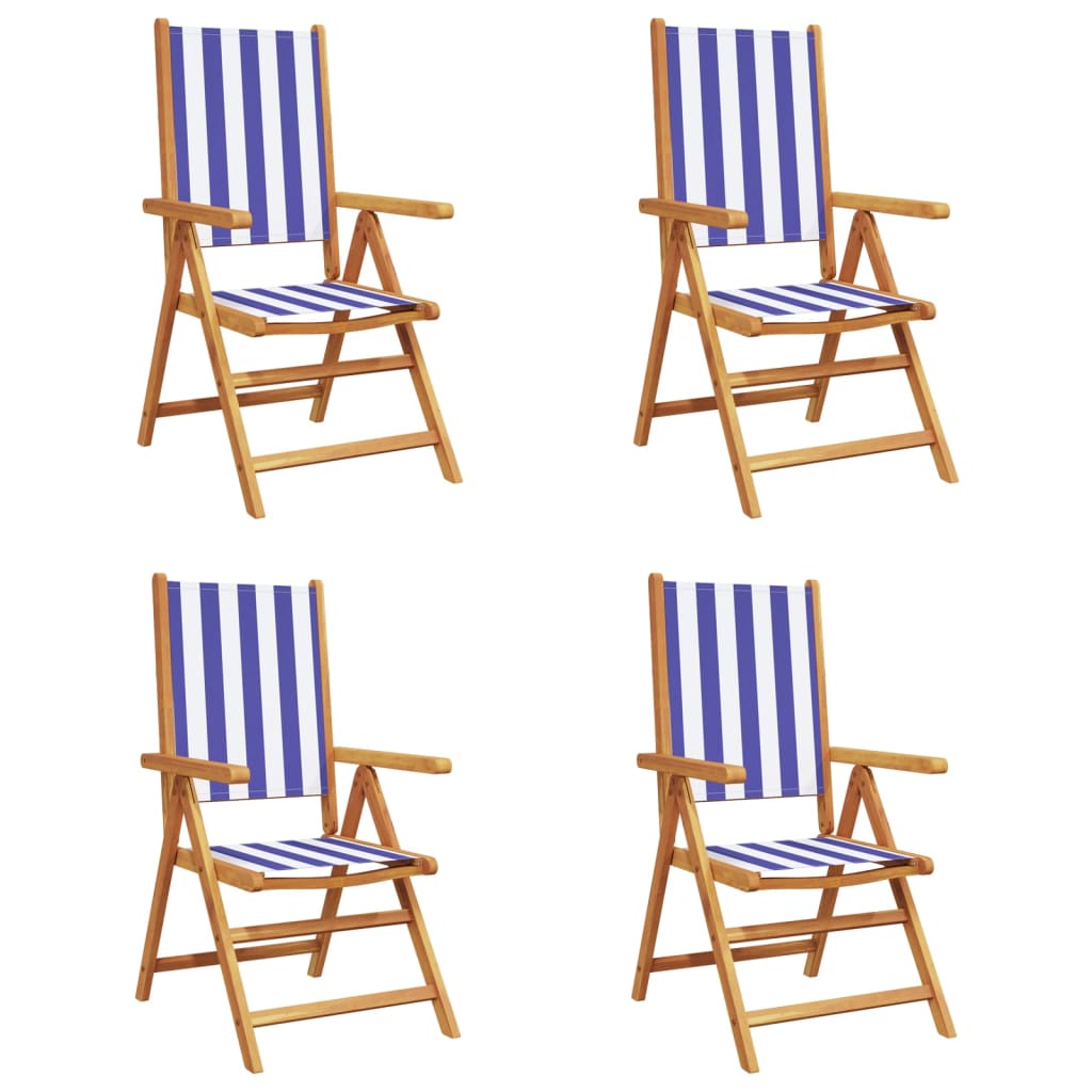 Reclining Garden Chairs 4 pcs Blue and White Fabric and Wood