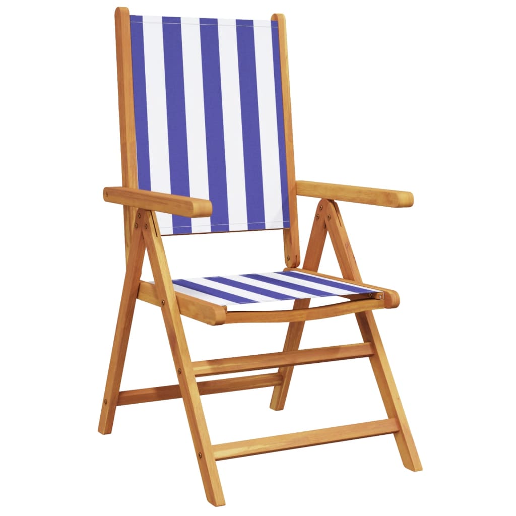 Reclining Garden Chairs 4 pcs Blue and White Fabric and Wood