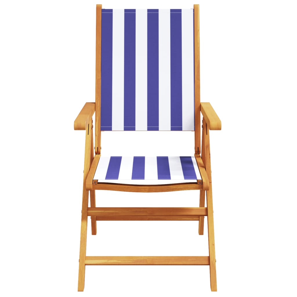 Reclining Garden Chairs 4 pcs Blue and White Fabric and Wood