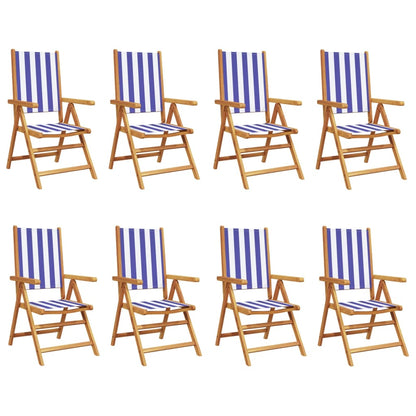 Reclining Garden Chairs 8 pcs Blue and White Fabric and Wood