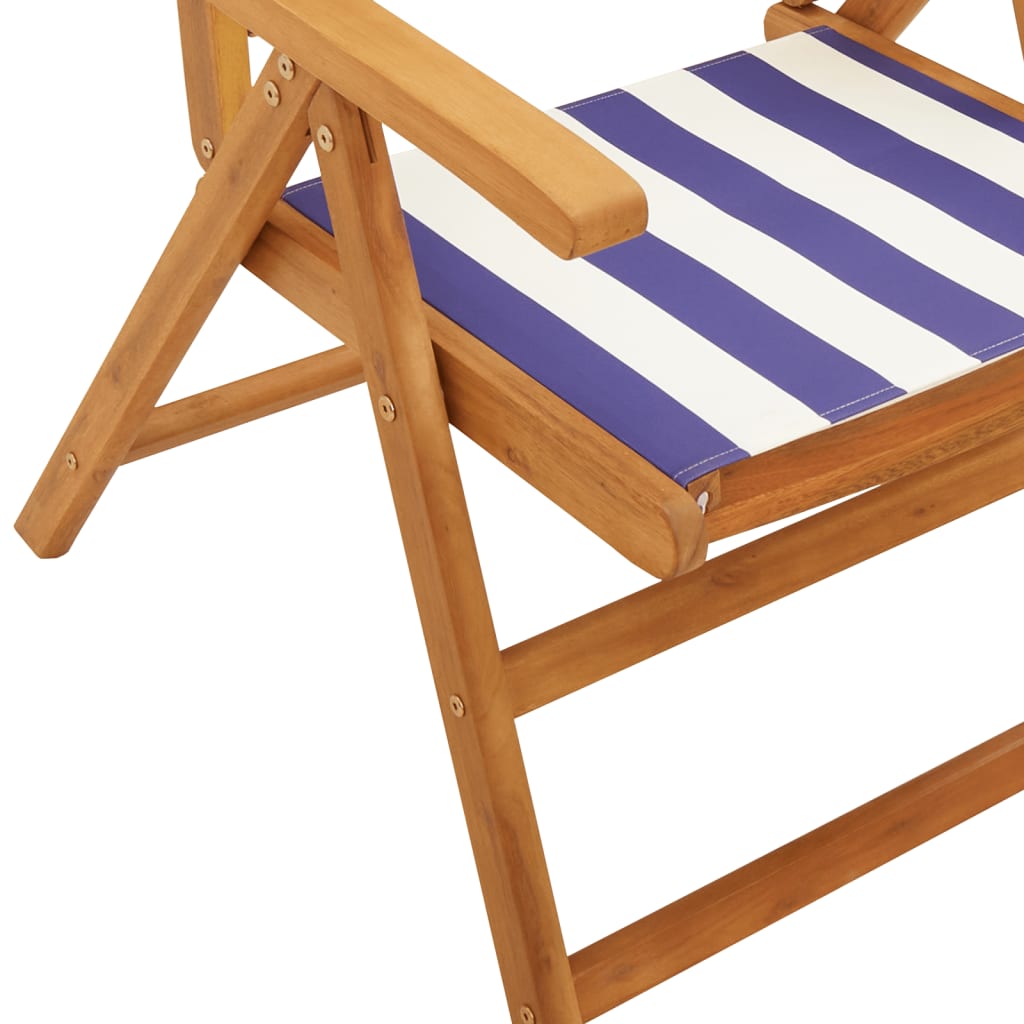 Reclining Garden Chairs 8 pcs Blue and White Fabric and Wood