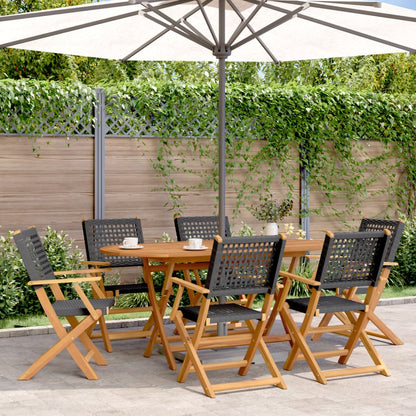 Folding Garden Chairs 6 pcs Black Polyrattan and Solid Wood