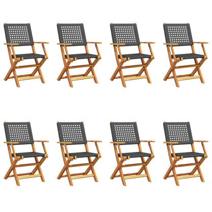 Folding Garden Chairs 8 pcs Black Polyrattan and Solid Wood