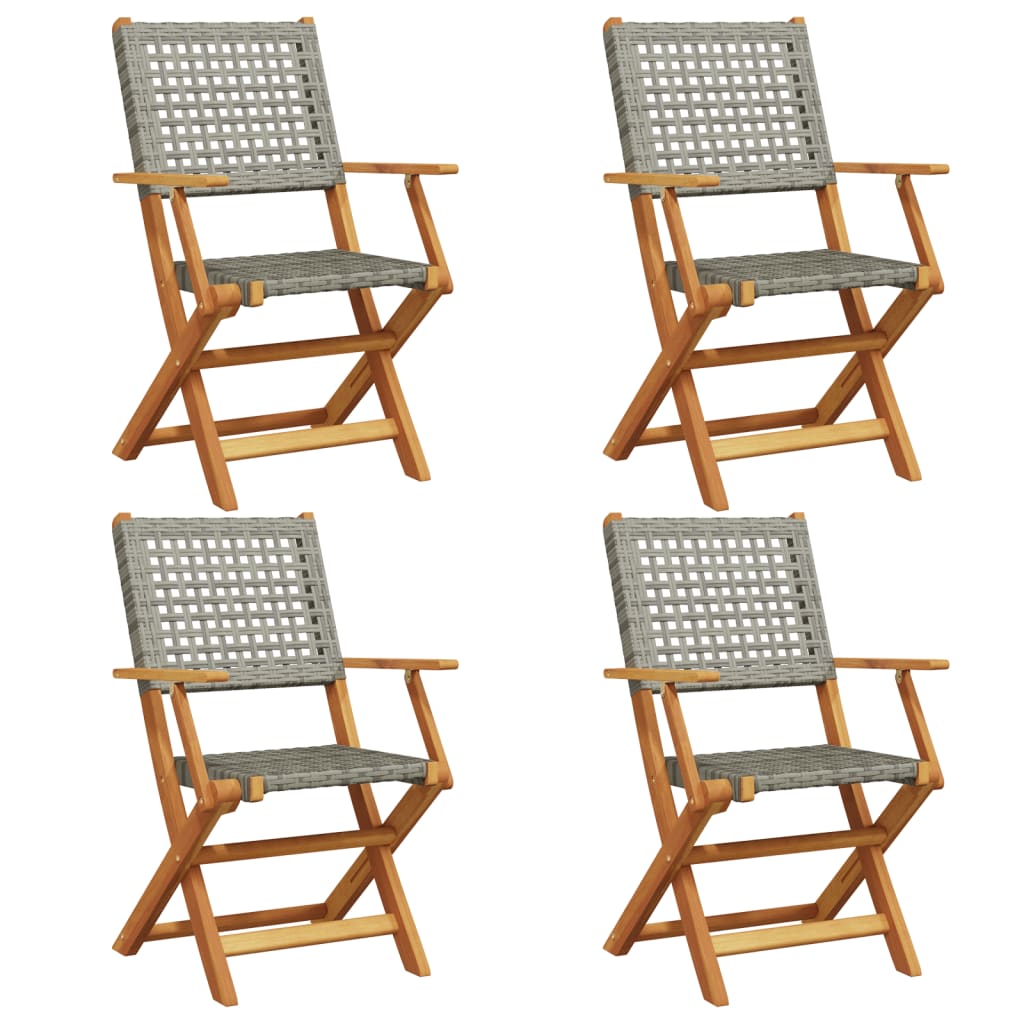 Sedie Giardino Pieghevoli 4pz Grigie Polyrattan Legno Massello - homemem39