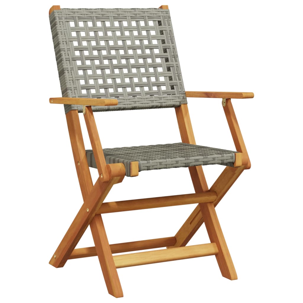 Sedie Giardino Pieghevoli 4pz Grigie Polyrattan Legno Massello - homemem39
