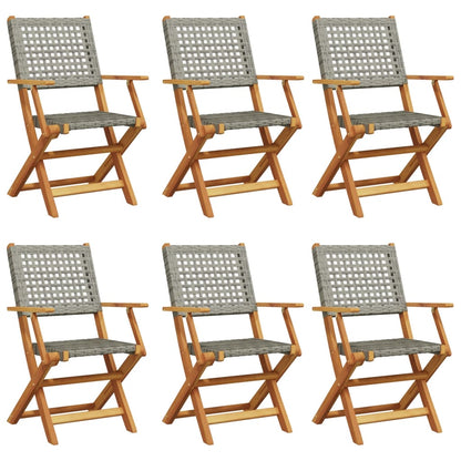 Folding Garden Chairs 6pcs Gray Polyrattan Solid Wood