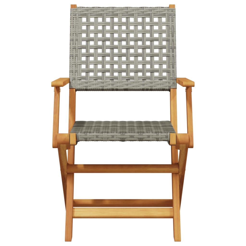 Folding Garden Chairs 6pcs Gray Polyrattan Solid Wood