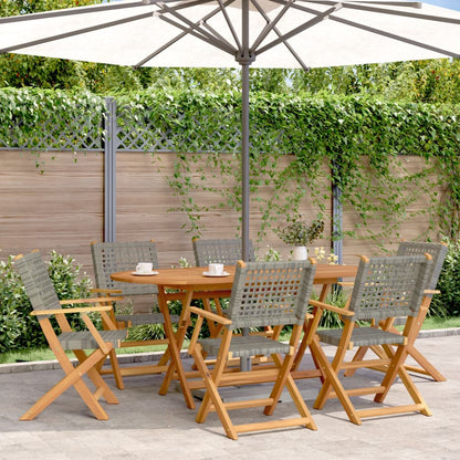 Folding Garden Chairs 6pcs Gray Polyrattan Solid Wood