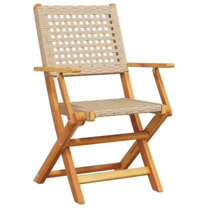 Folding Garden Chairs 4pcs Beige Poly Rattan and Solid Wood