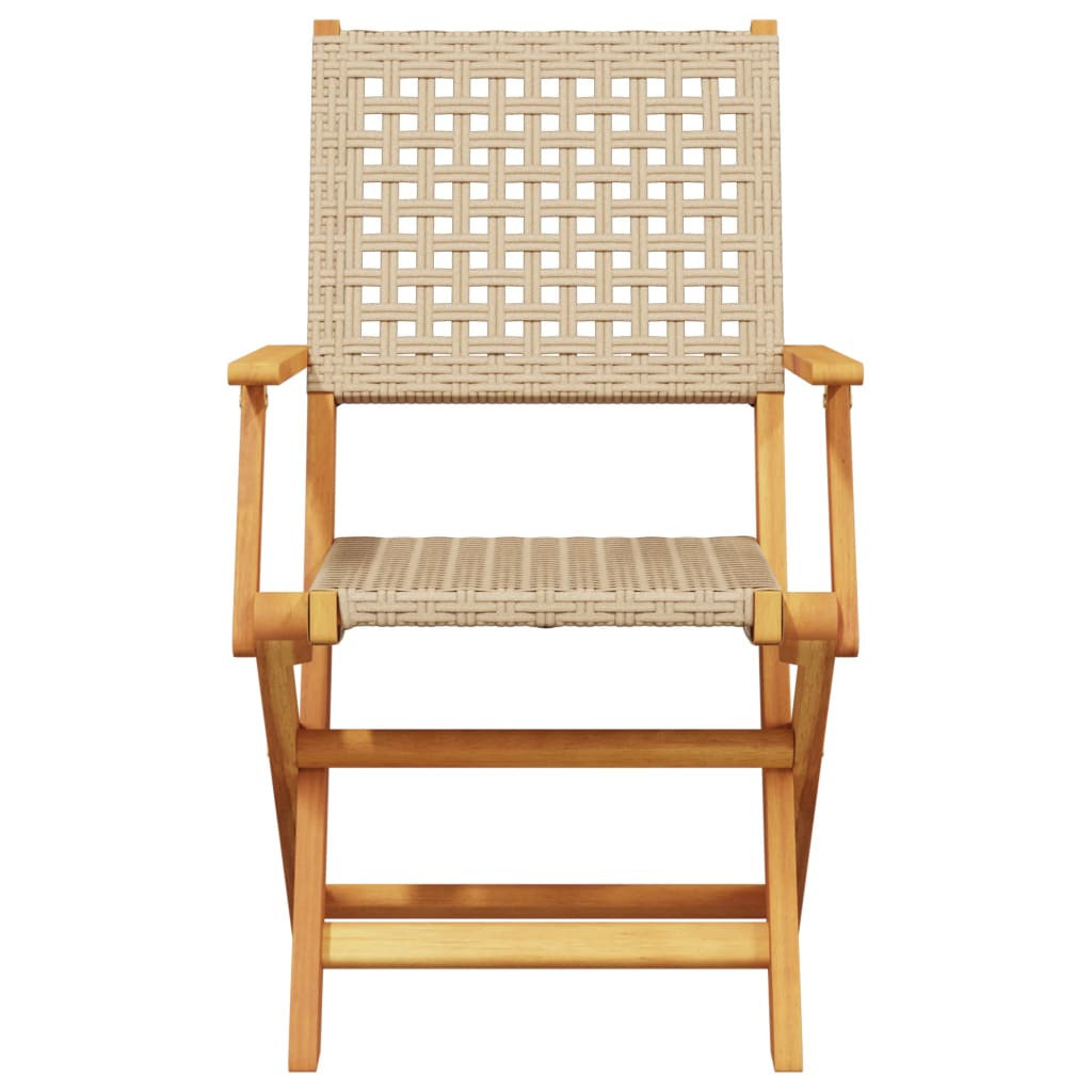 Folding Garden Chairs 4pcs Beige Poly Rattan and Solid Wood