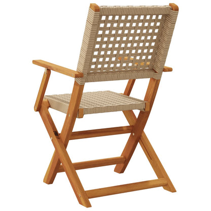 Folding Garden Chairs 4pcs Beige Poly Rattan and Solid Wood