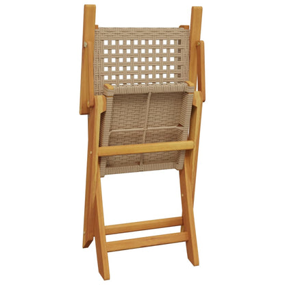 Folding Garden Chairs 4pcs Beige Poly Rattan and Solid Wood