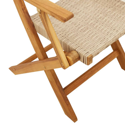 Folding Garden Chairs 4pcs Beige Poly Rattan and Solid Wood