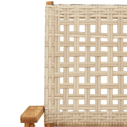 Folding Garden Chairs 4pcs Beige Poly Rattan and Solid Wood