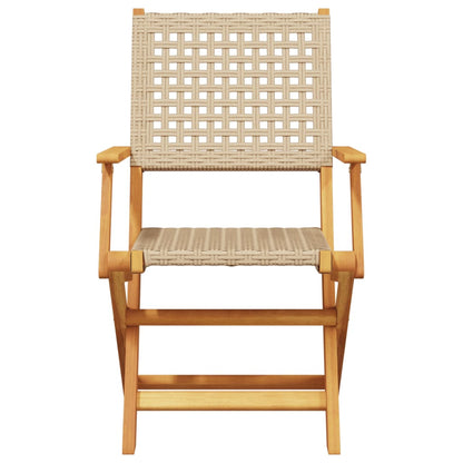 Folding Garden Chairs 6pcs Beige Polyrattan and Solid Wood